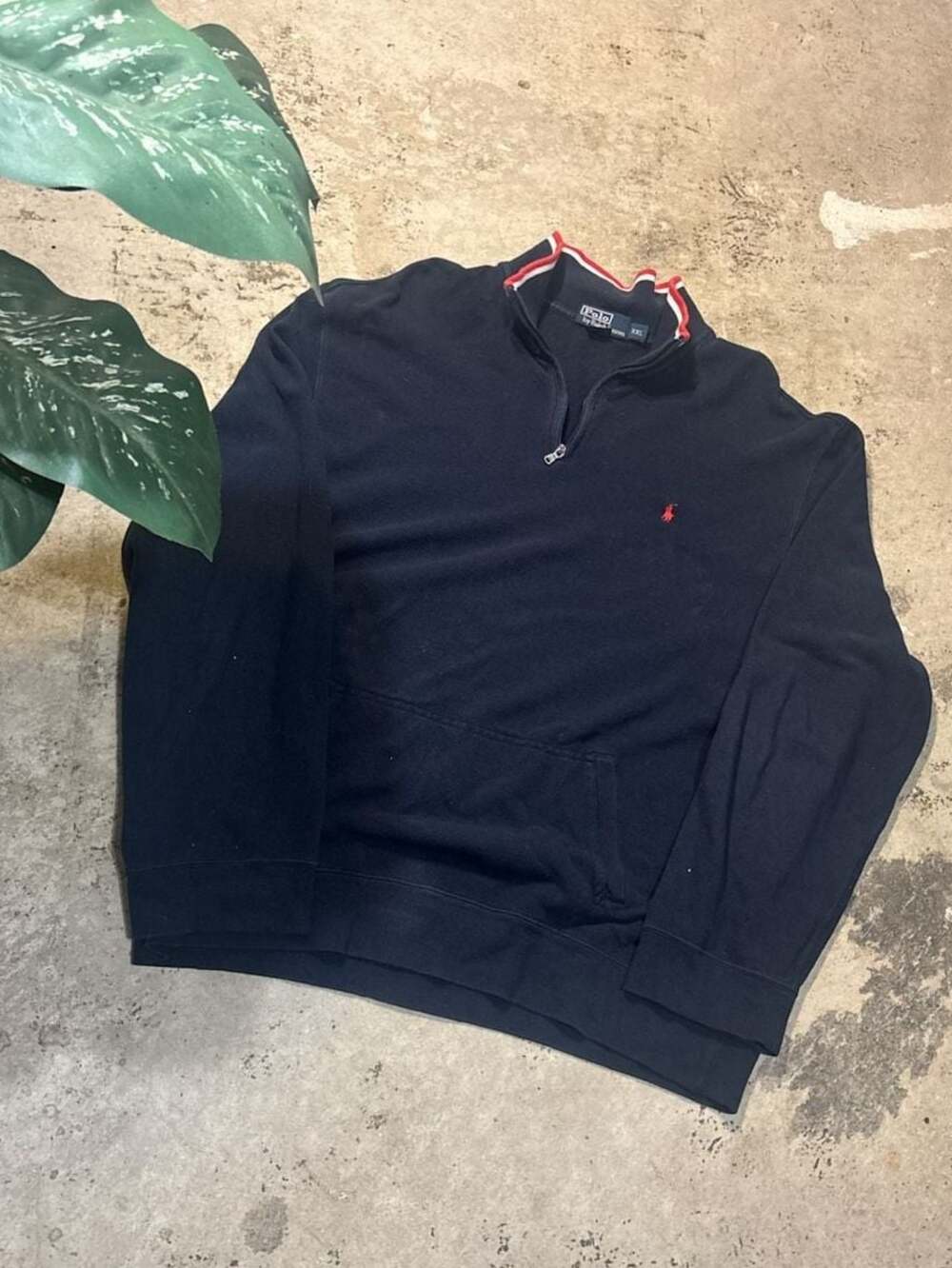 Polo Ralph Lauren Black 1/2 Zip Mesh Sweater Red Pony XXL